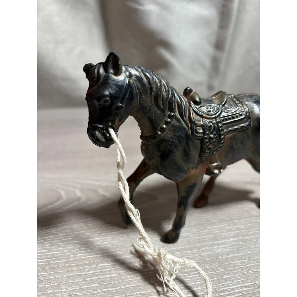 Vintage Hong Kong‎ Plastic Horse Figurine Black Copper Western Saddle Lead Rope